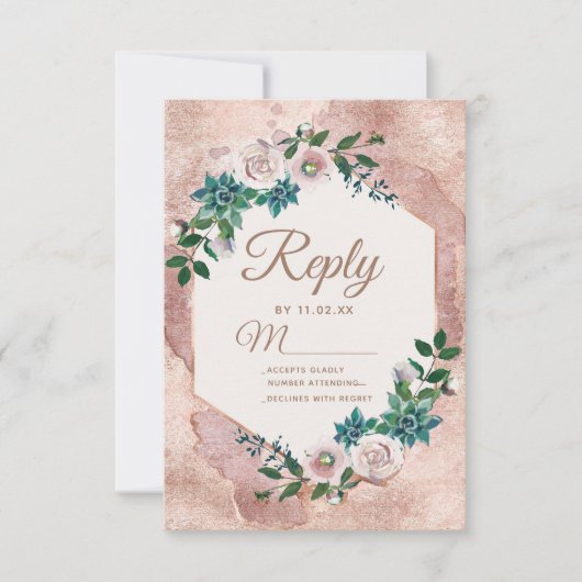 Blush Pink Rose Gold Succules Wedding RSVP (Vorderseite)