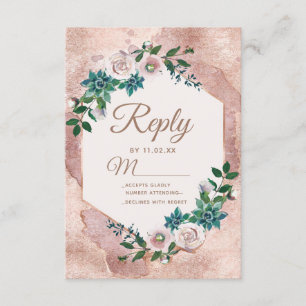 Blush Pink Rose Gold Succules Wedding RSVP Karte