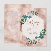 Blush Pink Rose Gold Succules Wedding RSVP Karte (Vorne/Hinten)