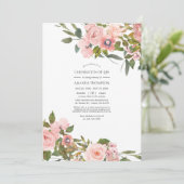 Blush Pink & Rose Goldene Blumenfeier Einladung (Stehend Vorderseite)