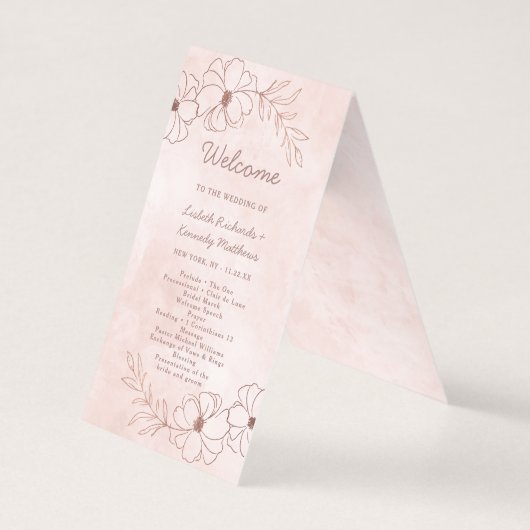 Blush Pink & Rose Goldene Hochzeit Programm (Vorderseite)