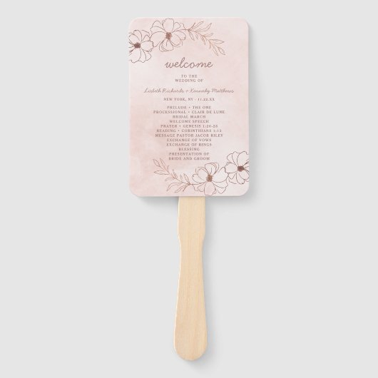 Blush Pink & Rose Goldene Hochzeit Programm Fächer (Vorderseite)