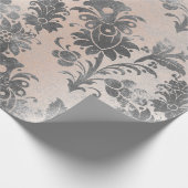 Blush Pink Rose Grau Blumenpulver Grauer Damast Geschenkpapier (Ecke)