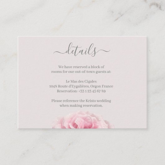 Blush Pink Rose Gray Blumenhotel Detail Begleitkarte (Vorderseite)