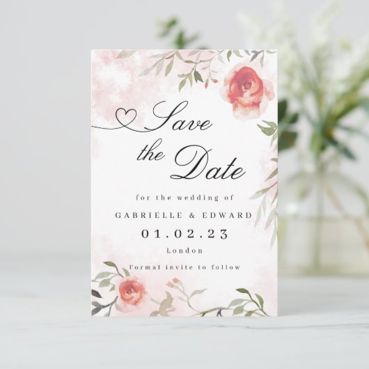 Blush Pink Rose Hochzeit Speichern Sie das Datum Save The Date (Stehend Vorderseite)
