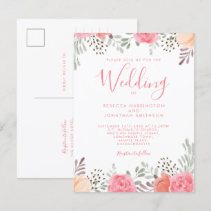 Blush Pink Rose Hochzeitsfeier mit floralen Farben Postkarte