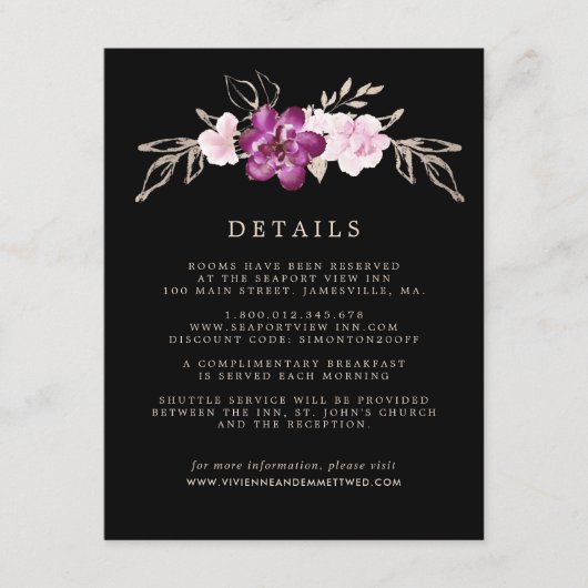 Blush Pink Rose Lila GoldWedding Gastdetails Begleitkarte (Vorderseite)