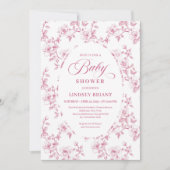 Blush Pink Rose Pattern French Toile Baby Shower  Einladung (Vorderseite)