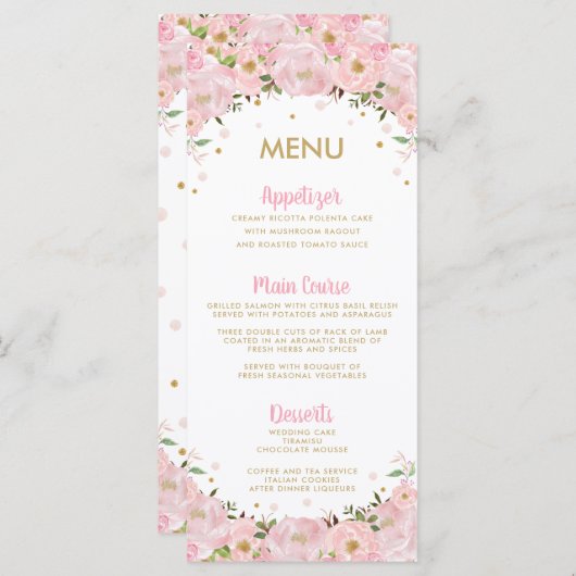 Blush Pink Rose Peony Wedding Menu Programm (Vorne/Hinten)