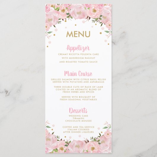 Blush Pink Rose Peony Wedding Menu Programm (Vorderseite)