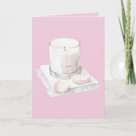 Blush pink rose petals candle karte (Vorderseite)