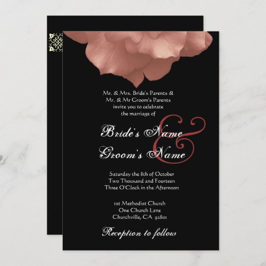 BLUSH PINK Rose Petals Hochzeit Einladung (Vorne/Hinten)