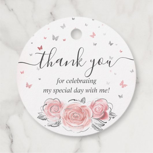 Blush Pink Rose und Silver Crown Vielen Dank für I Geschenkanhänger (Rückseite)