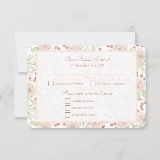 Blush Pink Rose Vintage Wedding RSVP Reply Einladung (Vorderseite)