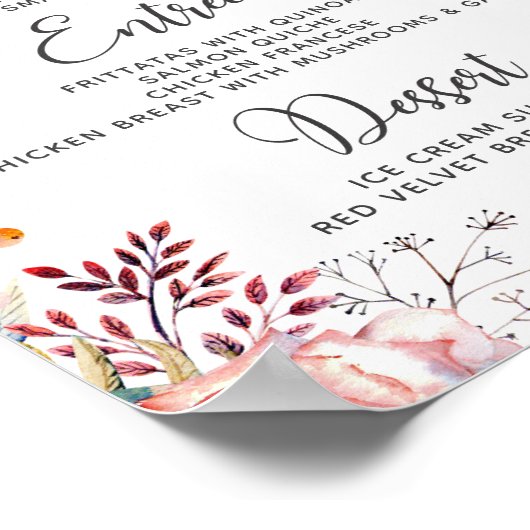 Blush Pink Rose Wasserfarbe Blumenmenüs Poster (Ecke)