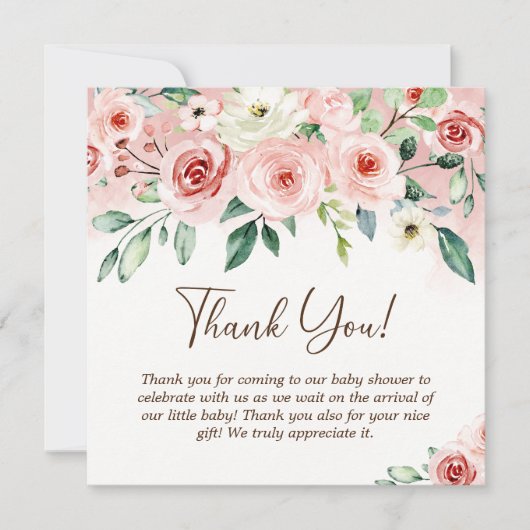 Blush Pink Rose Wasserfarbe Girl Babydusche Dankeskarte (Vorderseite)