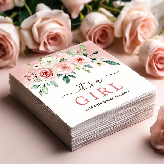 Blush Pink Rose Wasserfarbe Girl Babydusche Serviette