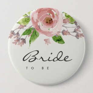 BLUSH PINK ROSE WATERCOLOR BLLORAL BRIBE TO BE BUTTON
