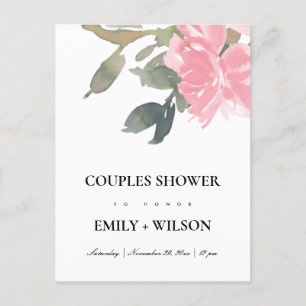 BLUSH PINK ROSE WATERCOLOR FLORAL COUPLES DUSCHE EINLADUNGSPOSTKARTE
