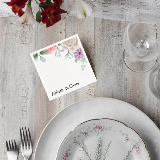 Blush Pink Rose Wedding Cocktail Napkin Serviette