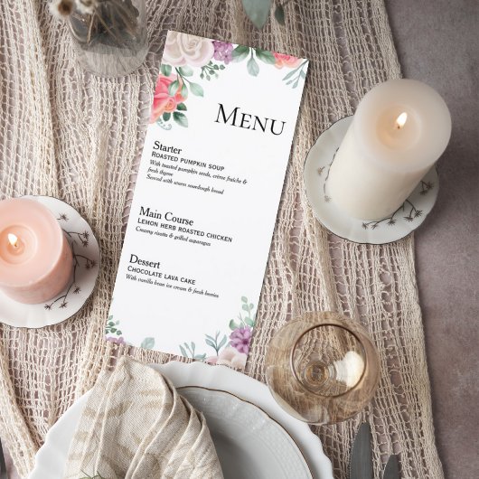 Blush Pink Rose Wedding Menu Card Menükarte