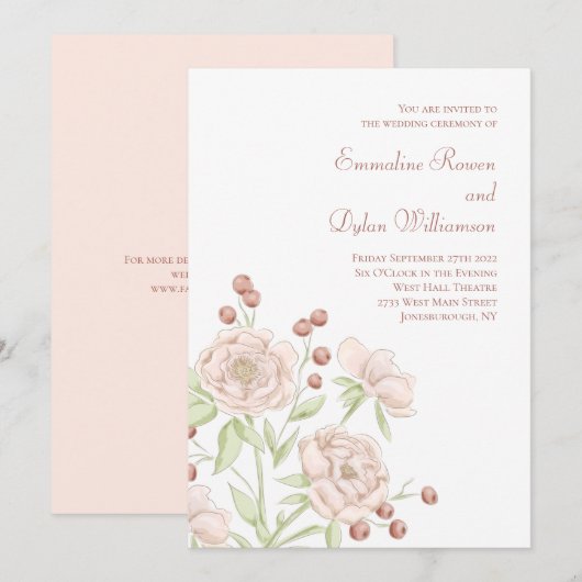 Blush Pink Rose Wedding Modern Einladung (Vorne/Hinten)
