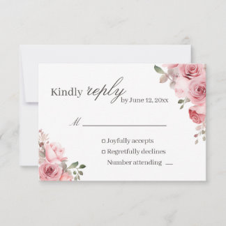 Blush Pink Rose Wedding RSVP Card Karte