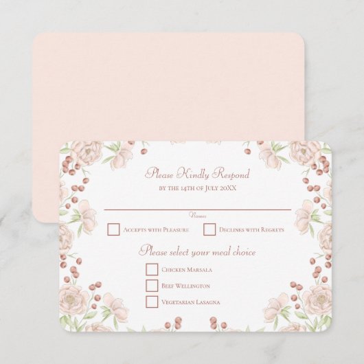 Blush Pink Rose Wedding RSVP Reply Einladung (Vorne/Hinten)