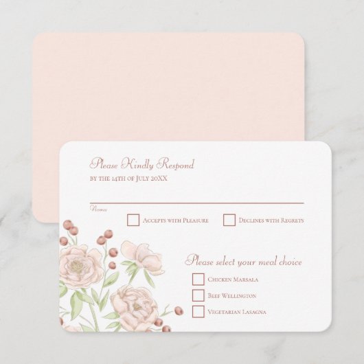 Blush Pink Rose Wedding RSVP Reply Modern Einladung (Vorne/Hinten)