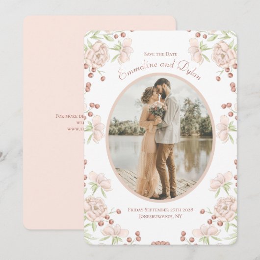 Blush Pink Rose Wedding Save the Date Einladung (Vorne/Hinten)