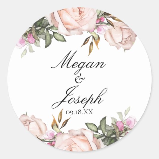 Blush Pink Rose Wedding Stickers (Vorderseite)