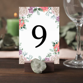 Blush Pink Rose Wedding Table Number Card Tischnummer