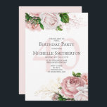Blush Pink Rose Weiß 40. Geburtstag Einladung<br><div class="desc">Elegante moderne botanische rot-rosa Aquarellblüte (Rose) und Grün auf dem weißen Garten-Thema 40. Geburtstag Party Einladung. Text,  Schriftart,  Schriftart und Farbe sind vollständig anpassbar,  sodass diese Karte auf Ihren Anzug angepasst werden kann.</div>