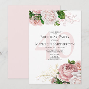 Blush Pink Rose Weiß 40. Geburtstag Einladung