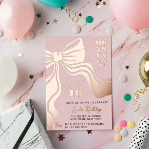 Blush Pink Rosen Gold Schleife Sweet 16 Folieneinladung