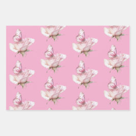 Blush Pink Rosen Schmetterling Geburtstag Geschenkpapier Set