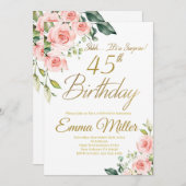 Blush Pink Roses 45. Geburtstagsparty Einladung (Vorne/Hinten)