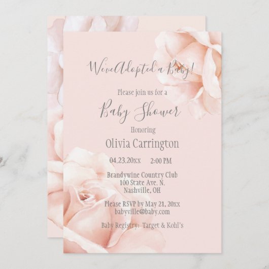 Blush Pink Roses Adoption Script Kinderdusche Einladung (Vorne/Hinten)