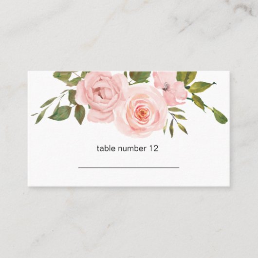 Blush Pink Roses Bloral Wedding Escort Card Platzkarte (Vorderseite)