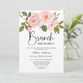 Blush Pink Roses Blumenbridal Brunch Einladung (Stehend Vorderseite)