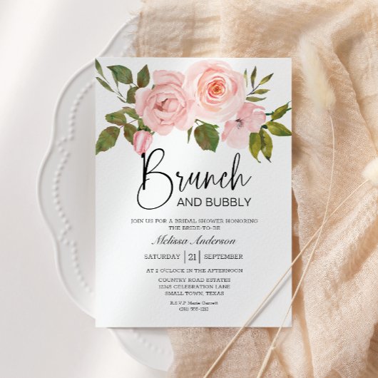 Blush Pink Roses Blumenbridal Brunch Einladung