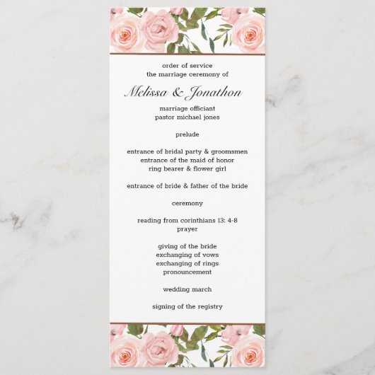 Blush Pink Roses Blumenzwiebelprogramm Programm (Vorderseite)