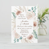 Blush Pink Roses Boho Christliche Hochzeit Einladung (Stehend Vorderseite)