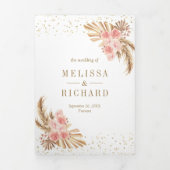 Blush Pink Roses Boho Pampas Grass Pumpkin Wedding Dreifach Gefaltete Einladung (Cover)