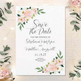 Blush Pink Roses Botanische Wasserfarbenhochzeit Save The Date