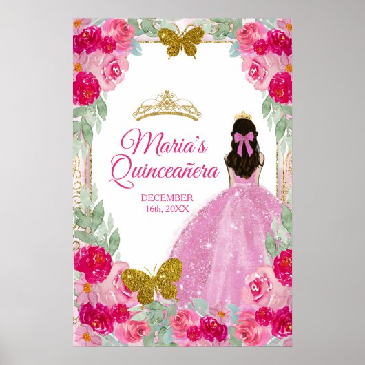 Blush Pink Roses Charra Quinceañera Crown Geburtst Poster (Vorne)