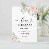 Blush Pink Roses Elegante Hochzeit Danke Karte (Stehend Vorderseite)