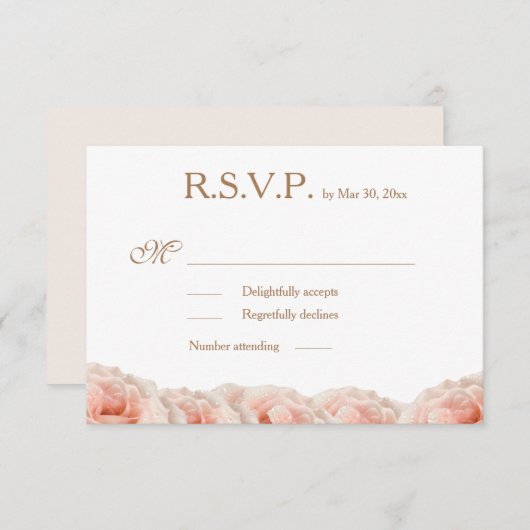 Blush Pink Roses Floral Gold Weiße Hochzeit RSVP Einladung (Vorne/Hinten)
