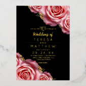 Blush Pink Roses Gold Foil Black Modern Wedding Folieneinladung (Vorderseite)