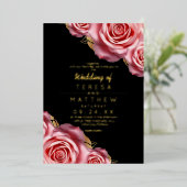 Blush Pink Roses Gold Foil Black Modern Wedding Folieneinladung (Stehend vorne)